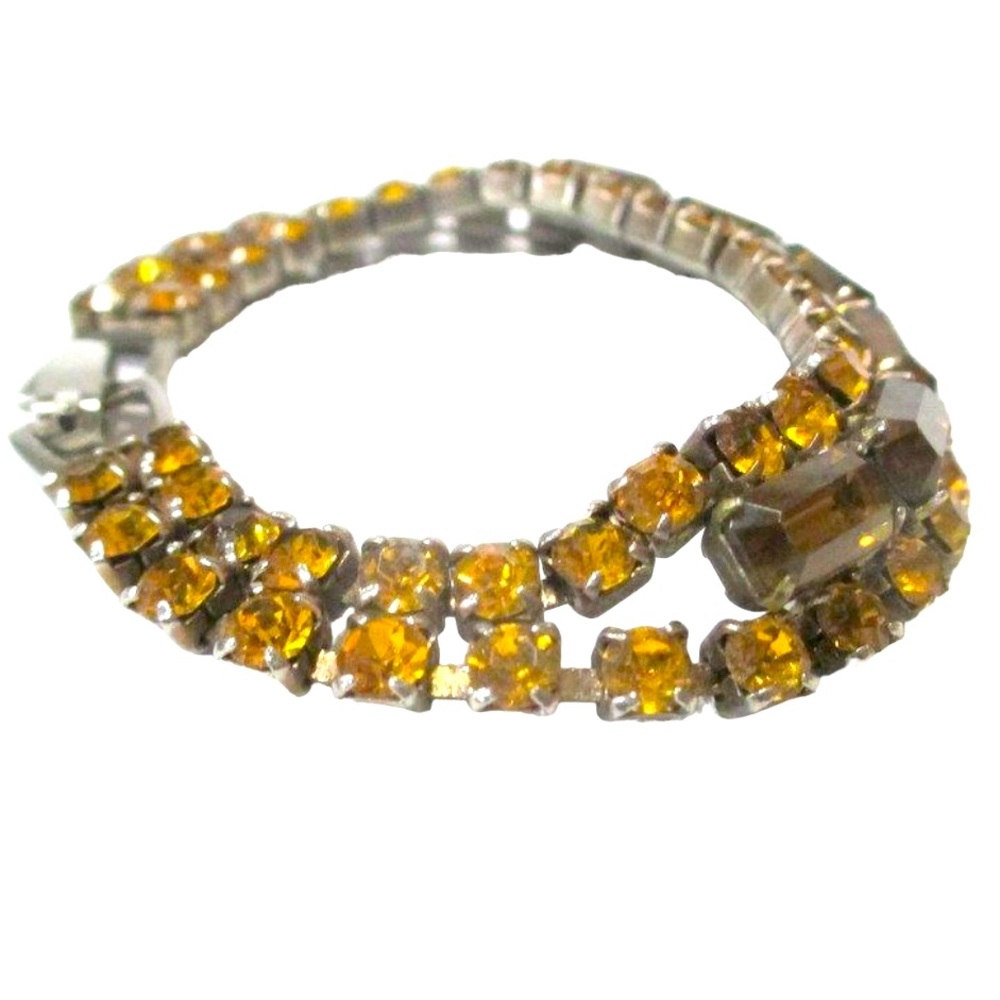 Eye-Catching Vintage Split Row Amber Colored Rhin… - image 2